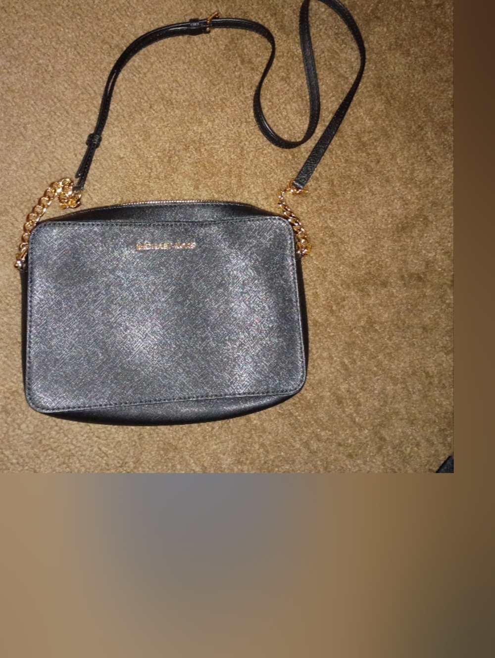 Michael Kors Black Crossbody with Gold Chain Accent